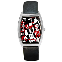 Red, Black And White Chaos Barrel Style Metal Watch