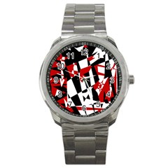 Red, Black And White Chaos Sport Metal Watch