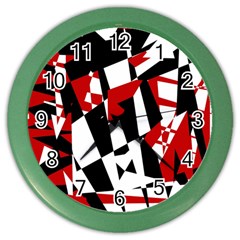 Red, Black And White Chaos Color Wall Clocks by Valentinaart