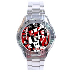 Red, Black And White Chaos Stainless Steel Analogue Watch