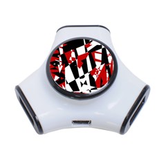 Red, Black And White Chaos 3-port Usb Hub by Valentinaart