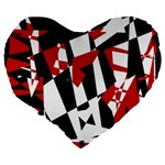 Red, black and white chaos Large 19  Premium Heart Shape Cushions Back