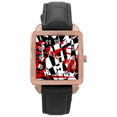 Red, Black And White Chaos Rose Gold Leather Watch 