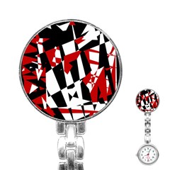 Red, Black And White Chaos Stainless Steel Nurses Watch by Valentinaart