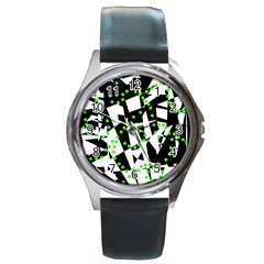 Black, White And Green Chaos Round Metal Watch