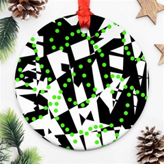 Black, White And Green Chaos Ornament (round)  by Valentinaart