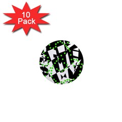 Black, White And Green Chaos 1  Mini Magnet (10 Pack) 