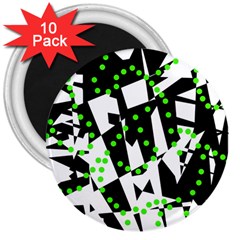 Black, White And Green Chaos 3  Magnets (10 Pack) 