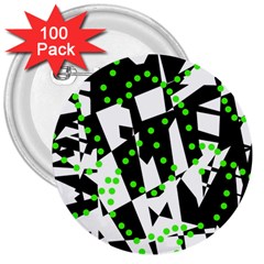 Black, White And Green Chaos 3  Buttons (100 Pack) 