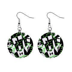 Black, White And Green Chaos Mini Button Earrings by Valentinaart