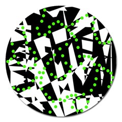 Black, White And Green Chaos Magnet 5  (round) by Valentinaart