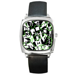 Black, White And Green Chaos Square Metal Watch by Valentinaart