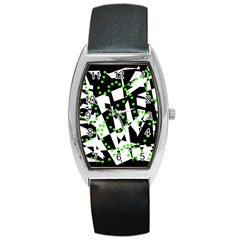 Black, White And Green Chaos Barrel Style Metal Watch by Valentinaart