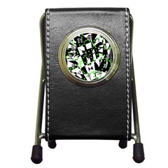 Black, White And Green Chaos Pen Holder Desk Clocks