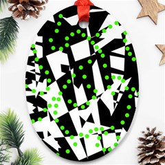 Black, White And Green Chaos Oval Ornament (two Sides)