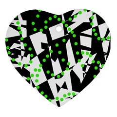 Black, White And Green Chaos Heart Ornament (2 Sides) by Valentinaart