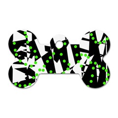 Black, White And Green Chaos Dog Tag Bone (two Sides)