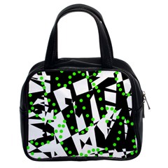 Black, White And Green Chaos Classic Handbags (2 Sides) by Valentinaart