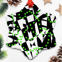 Black, White And Green Chaos Snowflake Ornament (2-side)