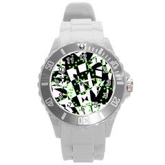 Black, White And Green Chaos Round Plastic Sport Watch (l)