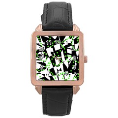 Black, White And Green Chaos Rose Gold Leather Watch 