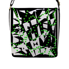 Black, White And Green Chaos Flap Messenger Bag (l)  by Valentinaart