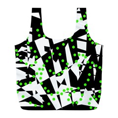 Black, White And Green Chaos Full Print Recycle Bags (l)  by Valentinaart