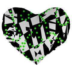 Black, White And Green Chaos Large 19  Premium Flano Heart Shape Cushions