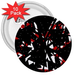 Black, Red And White Chaos 3  Buttons (10 Pack) 