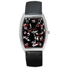 Black, Red And White Chaos Barrel Style Metal Watch