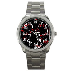 Black, Red And White Chaos Sport Metal Watch