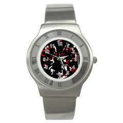 Black, Red And White Chaos Stainless Steel Watch