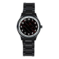 Black And Red Stainless Steel Round Watch