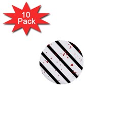 Elegant Black, Red And White Lines 1  Mini Buttons (10 Pack)  by Valentinaart