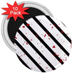 Elegant Black, Red And White Lines 3  Magnets (10 Pack) 