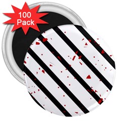 Elegant Black, Red And White Lines 3  Magnets (100 Pack)