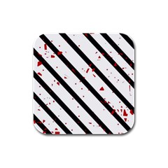 Elegant Black, Red And White Lines Rubber Square Coaster (4 Pack)  by Valentinaart