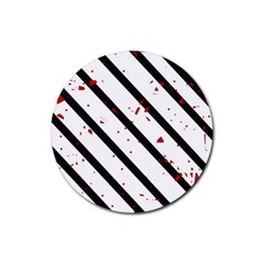 Elegant Black, Red And White Lines Rubber Round Coaster (4 Pack) 