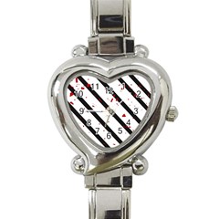 Elegant Black, Red And White Lines Heart Italian Charm Watch by Valentinaart