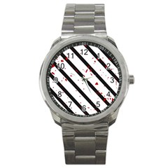 Elegant Black, Red And White Lines Sport Metal Watch by Valentinaart