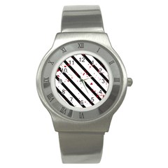 Elegant Black, Red And White Lines Stainless Steel Watch