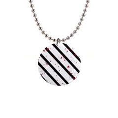 Elegant Black, Red And White Lines Button Necklaces by Valentinaart