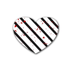 Elegant Black, Red And White Lines Rubber Coaster (heart) 