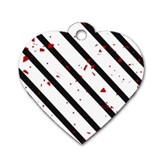 Elegant Black, Red And White Lines Dog Tag Heart (one Side)