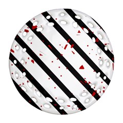 Elegant Black, Red And White Lines Ornament (round Filigree) 