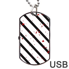 Elegant Black, Red And White Lines Dog Tag Usb Flash (one Side) by Valentinaart