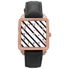 Elegant Black, Red And White Lines Rose Gold Leather Watch 