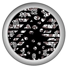 Gray Abstract Design Wall Clocks (silver) 