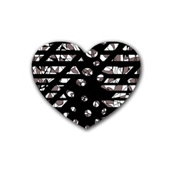 Gray Abstract Design Rubber Coaster (heart) 