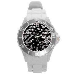 Gray Abstract Design Round Plastic Sport Watch (l)